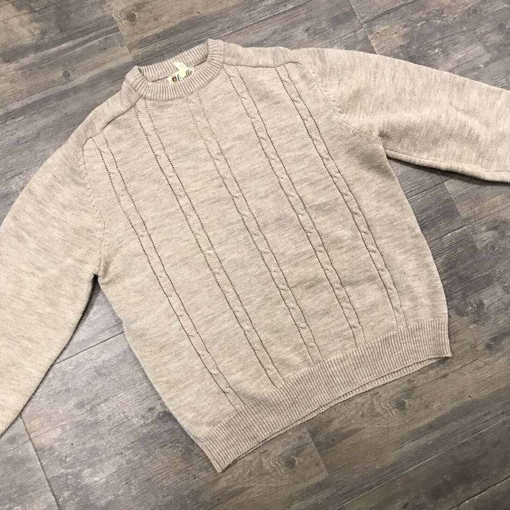 Vintage Sigallo Sweater Mens Size XL Cable Knit‎ Acrylic Brown